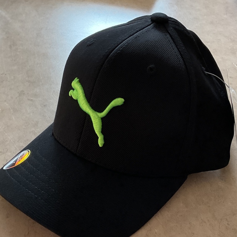 Puma Kids Black Hat with Neon Green Logo